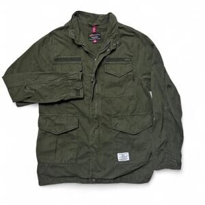 Alpha Industries M-65 Olive Drab Cotton Zip Front Military Flight Jacket Medium